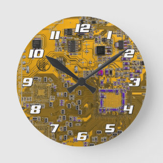 Light Orange PCB Circuit Board Design for IT Pros Round Clock