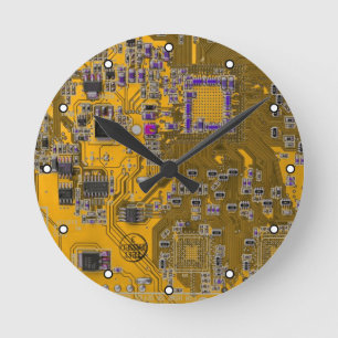 Light Orange PCB Circuit Board Design for IT Pros Round Clock