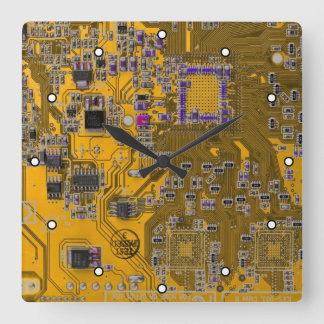 Light Orange PCB Circuit Board Design for IT Pros Square Wall Clock