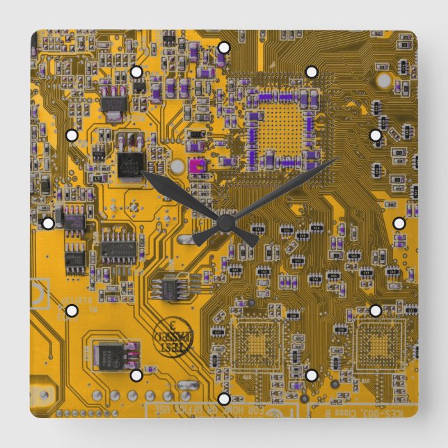 Light Orange PCB Circuit Board Design for IT Pros Square Wall Clock (Front)