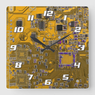 Light Orange PCB Circuit Board Design for IT Pros Square Wall Clock