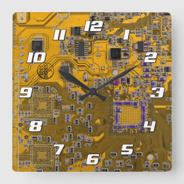 Light Orange PCB Circuit Board Design for IT Pros Square Wall Clock (Front)