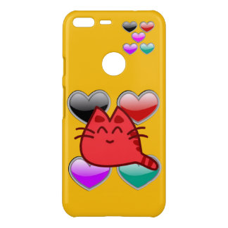 Light Orange Phone Case – Red Cat & Heart Design