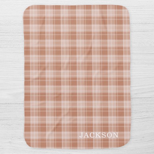 Light Orange Plaid Pattern Personalized Baby Blanket