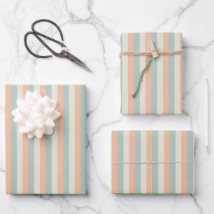Light Orange / Sage Green / Yellow Stripes Wrapping Paper Sheets