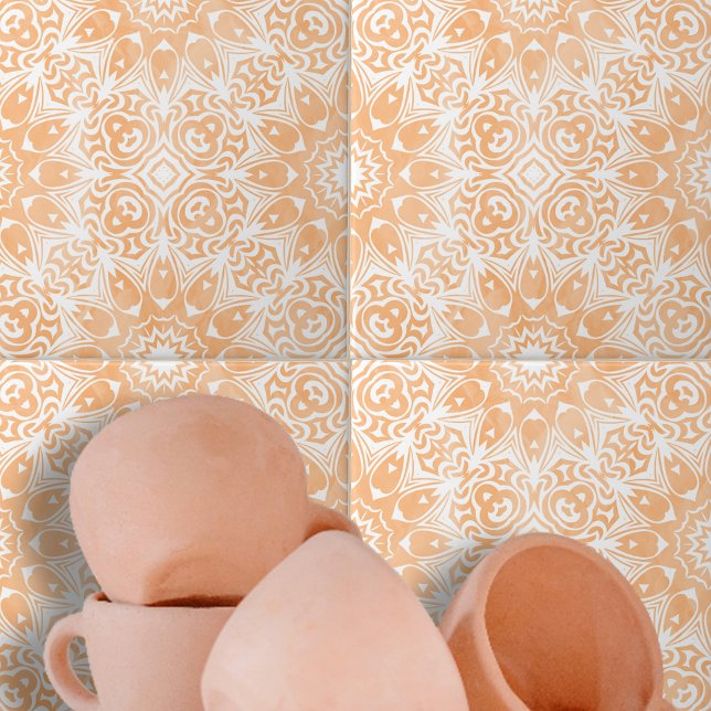 Light Orange White Ornate Symmetrical Geometric Ceramic Tile (Creator Uploaded)