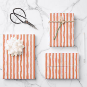 Light Orange & White Wonky Stripes Wrapping Paper Sheets