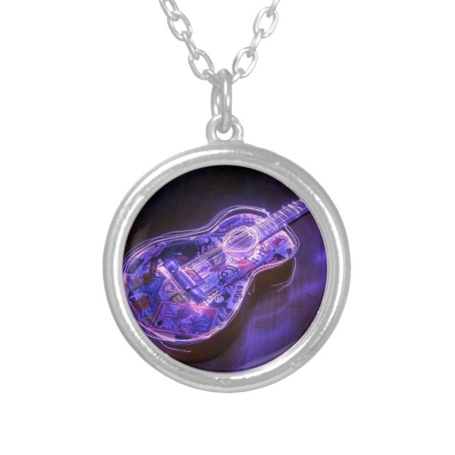 Light painting : guitar - silver plated necklace (Front)