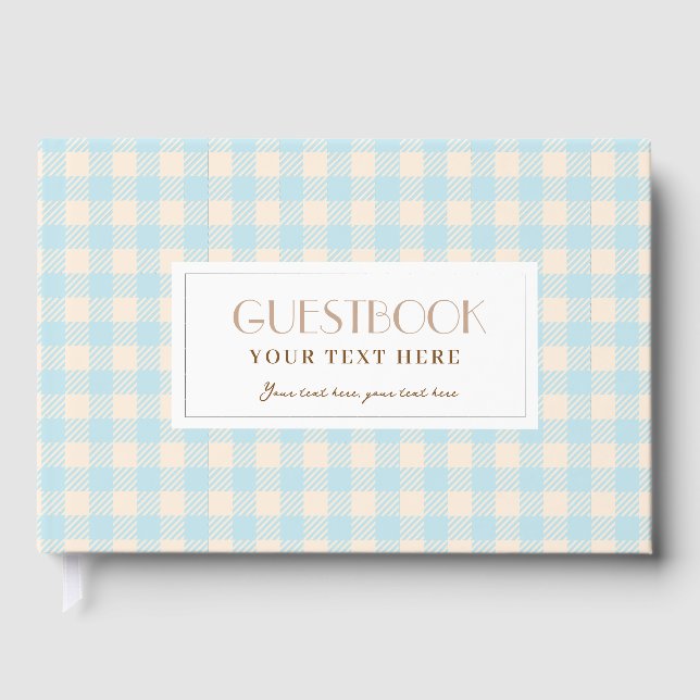 Light Pale baby blue gingham plaid checked Foil Guest Book (Front)