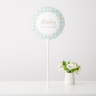 Light pale blue gingham plaid checked baby shower balloon