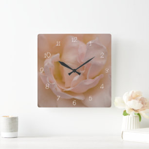 Light Pale Pink Fancy Rose Flower Square Wall Clock