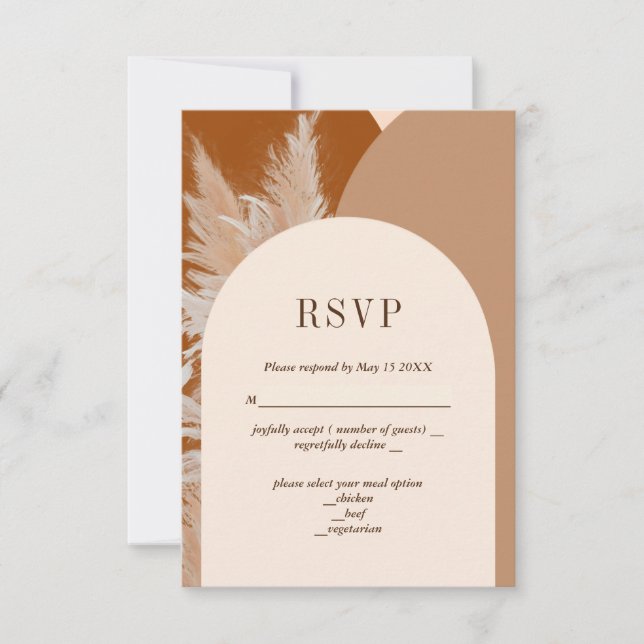 Light Pampass grass and Arches Wedding RSVP Card (Front)
