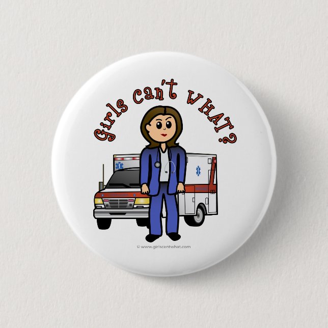 Light Paramedic Girl Pinback Button (Front)