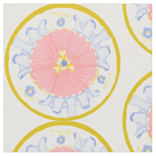 Light Passion Bloom Floral Medallion Plate Fabric