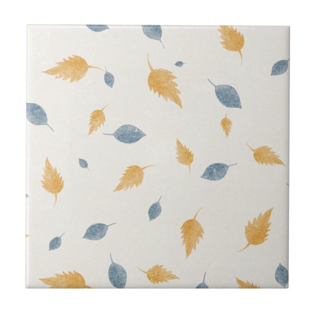 Light Pastel Beige Autumn Leaves Pattern Ceramic Tile (Front)