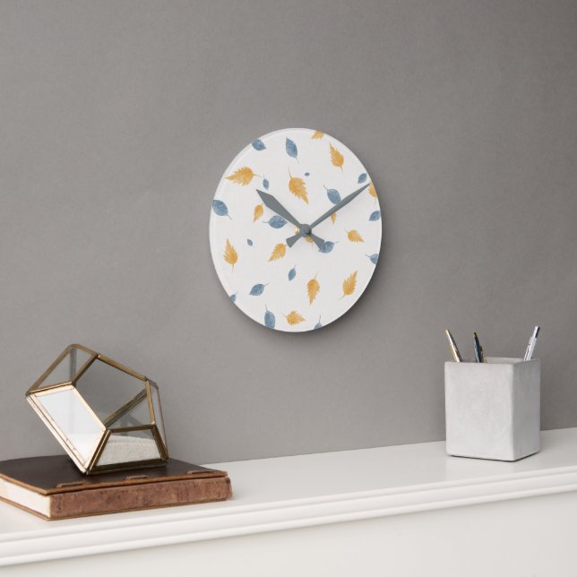 Light Pastel Beige Minimalist Leaves Pattern Round Clock (Office)