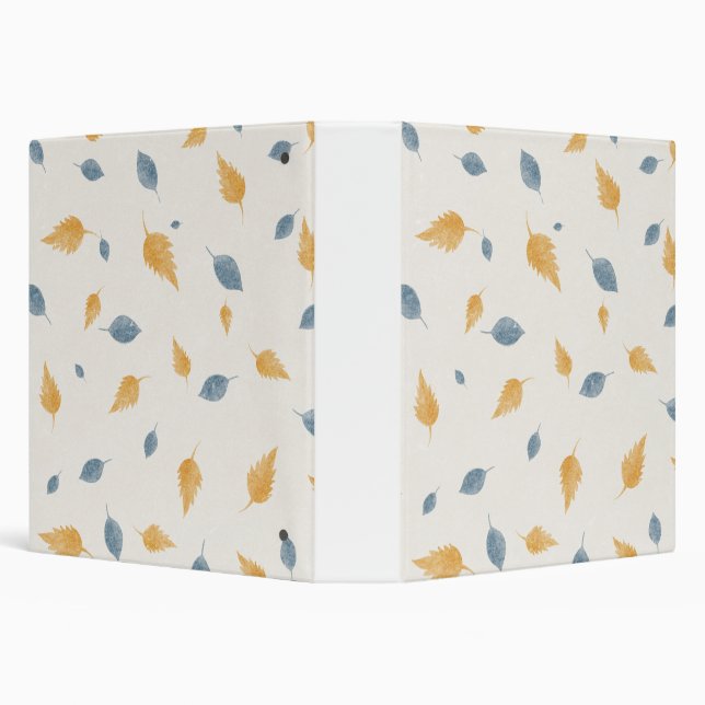 Light Pastel Blue and Brown Autumn Leaves Pattern 3 Ring Binder (Background)