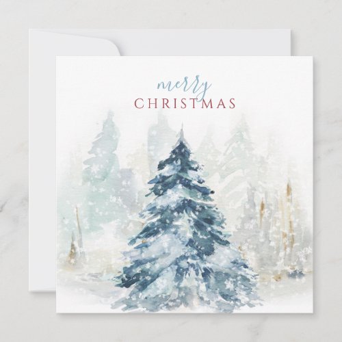 Light Pastel Blue Christmas Tree Watercolor Holiday Card