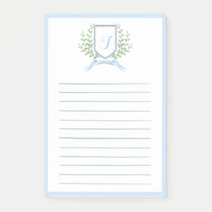 Light Pastel Blue Monogram Crest Shopping List Post-it Notes