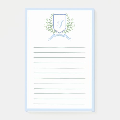 Light Pastel Blue Monogram Crest Shopping List Post_it Notes