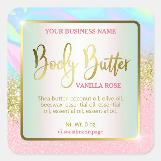 Light Pastel Blue Pink Glitter Body Butter Labels (Front)