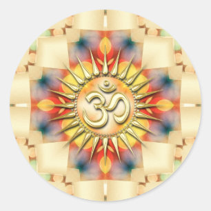 Light Pastel Cross & Golden Om Classic Round Sticker