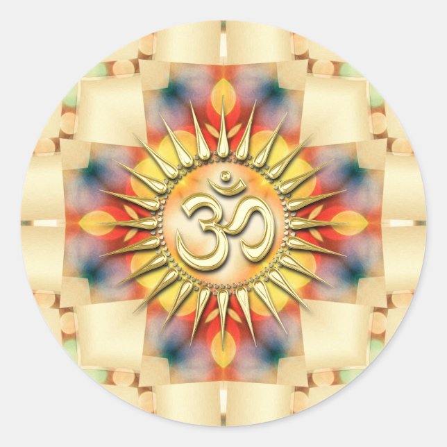 Light Pastel Cross & Golden Om  Classic Round Sticker (Front)