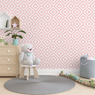 Light Pastel Mauve Blush Pink Ikat Mosaic Pattern Wallpaper
