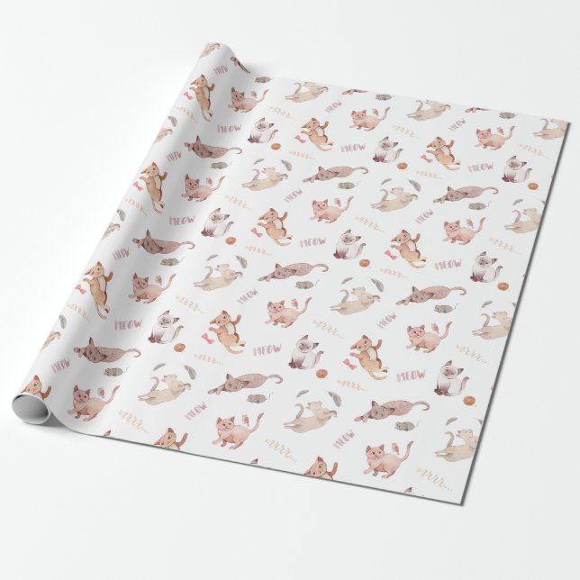 Light Pastel Pink Blush Cat Kitty Gift Wrapping Paper (Unrolled)