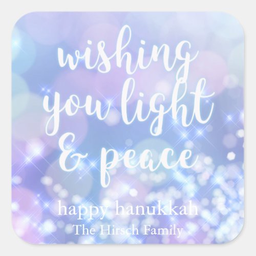 Light  Peace_ Blue Sparkles Happy Hanukkah Square Sticker