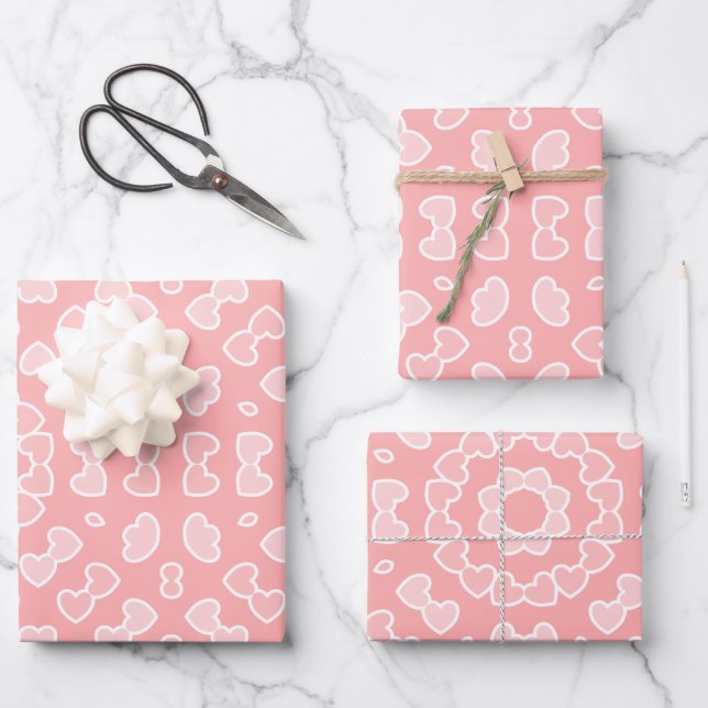 Light Peach Abstract Heart Pattern Wrapping Paper Sheets (Front)