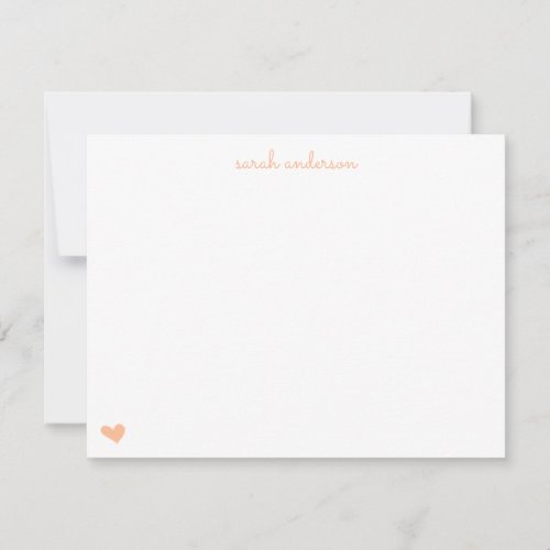 Light Peach Doodle Heart Personalized Stationery Note Card