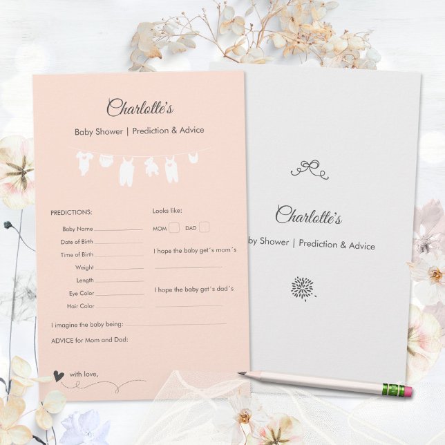 Light Peach Minimal Baby Shower Predictions Game (Blush Pink Minimalist Baby Girl Shower Predictions Game ©Susanne Sachers - Sunny Mind 🌞)