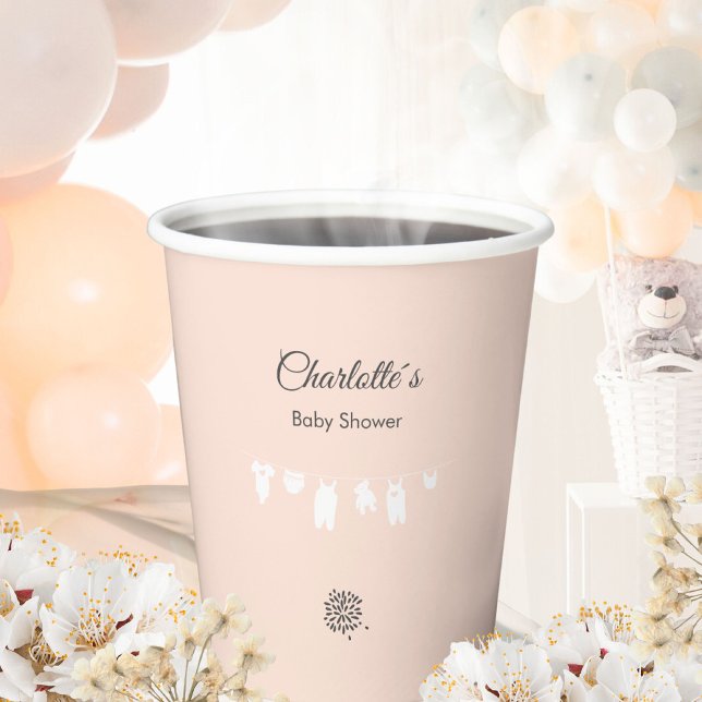 Light Peach Minimalist Baby Girl Shower Paper Cups (Minimalist Peach Clothesline Baby Girl Shower Paper Cups ©Susanne Sachers - Sunny Mind 🌞)