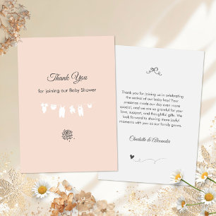 Light Peach Minimalist Baby Girl Shower Thank You Card