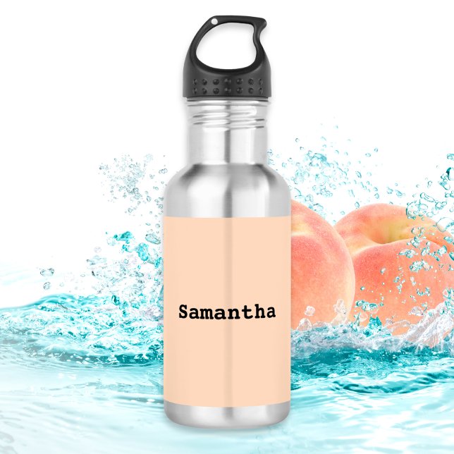 Light Peach Minimalist Simple Personalized Name Stainless Steel Water Bottle (Stay hydrated with your own personalized metal water bottle with a simple color block design)
