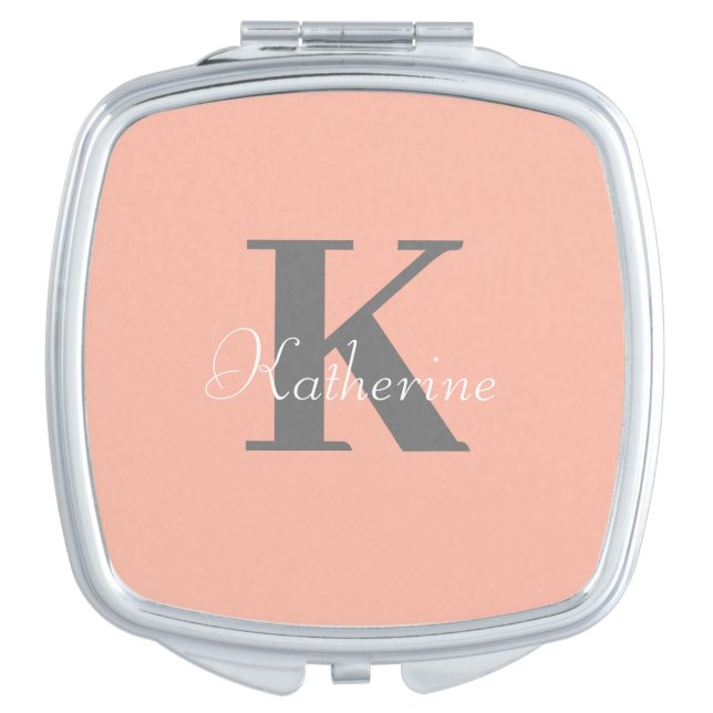 Light Peach Monogram Name Compact Mirror (Front)