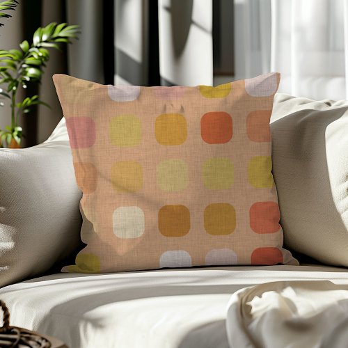 Light Peach Orange Red White Round Squares Pattern Throw Pillow