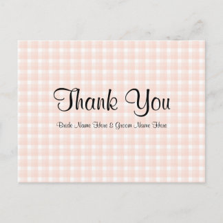 Light Peach Pink Check Pattern Wedding Thank You Postcard