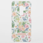 Light peach & pink peonies flowers pattern uncommon samsung galaxy s9 plus case<br><div class="desc">Modern watercolors light pink and peach peonies flowers pattern.
White background and optional monogram.</div>