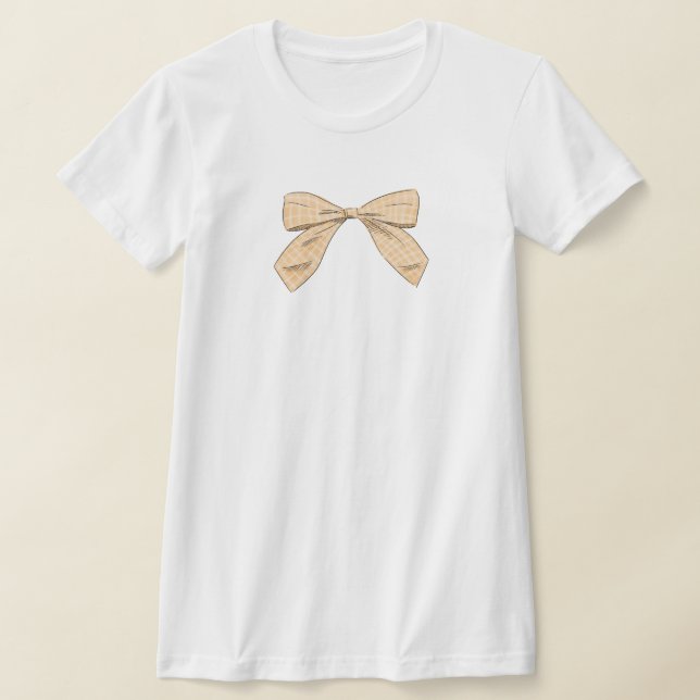 Light Peach Plaid Bow Elegant Baby Shower Mom T-Shirt (Laydown)