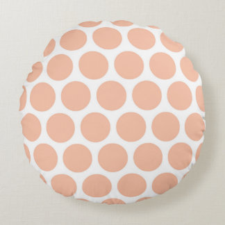 Light Peach Retro Colorful Modern Polka Dots Round Pillow