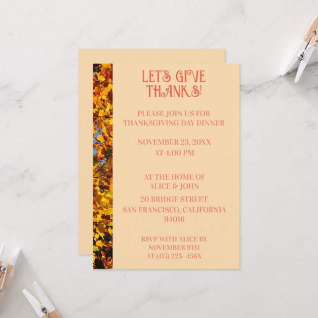 Light Peach Thanksgiving Dinner Autumn Feast  Invitation (Front/Back In Situ)