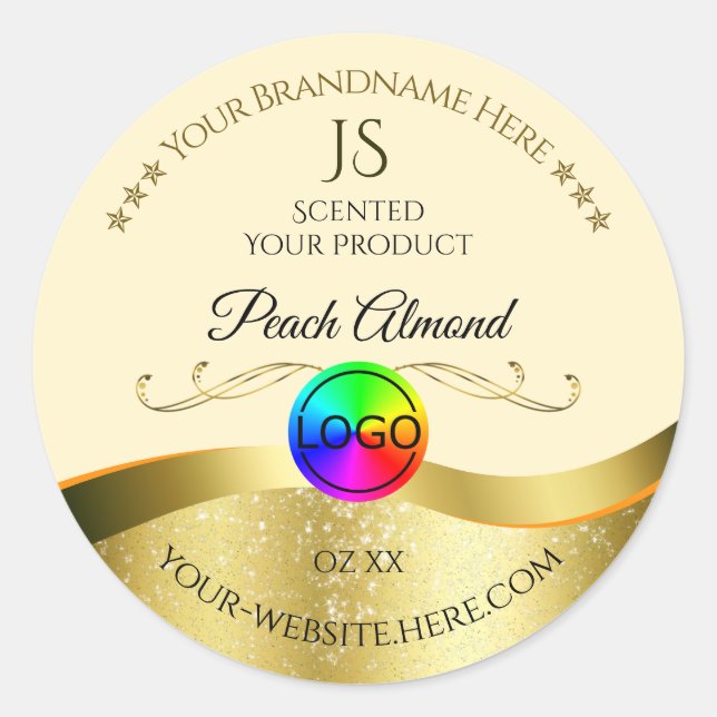 Light Peach Wavy Gold Logo Monogram Product Label (Front)