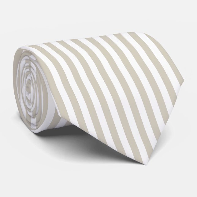 Light Pebble Brown and White Striped Neck Tie (Rolled)