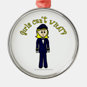 Light Pilot Girl Metal Ornament