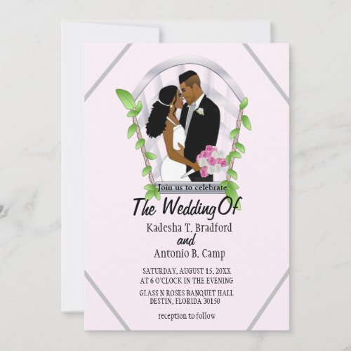 Light Pink African American Bride  Groom Wedding  Invitation