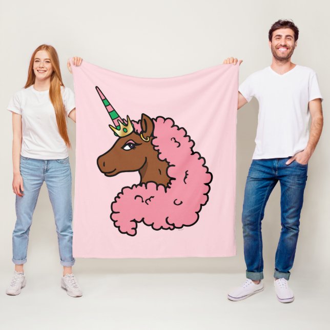 Light Pink Afro Unicorn Fleece Blanket (In Situ)