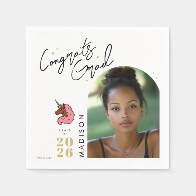 Light Pink Afro Unicorn Graduation Napkins (Front)