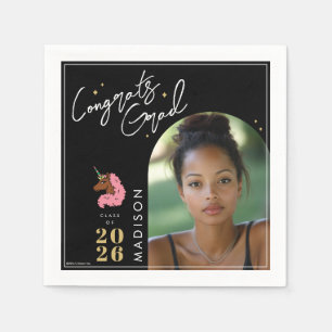 Light Pink Afro Unicorn Graduation Napkins